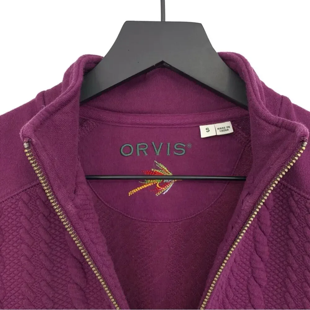 ORVIS Jacquard Cable Knit 1/4 Zip Pullover Sweater Purple S